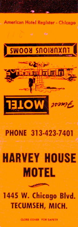 Tecumseh Inn (Harvey House Motel) - Matchbook (newer photo)